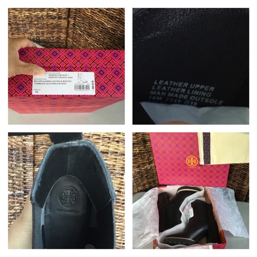 TORY BURCH NEW MILLER 100 MM LUG SOLE BOOTIE TUMBLED LEATHER PERFECT BLACK - Picture 10 of 11